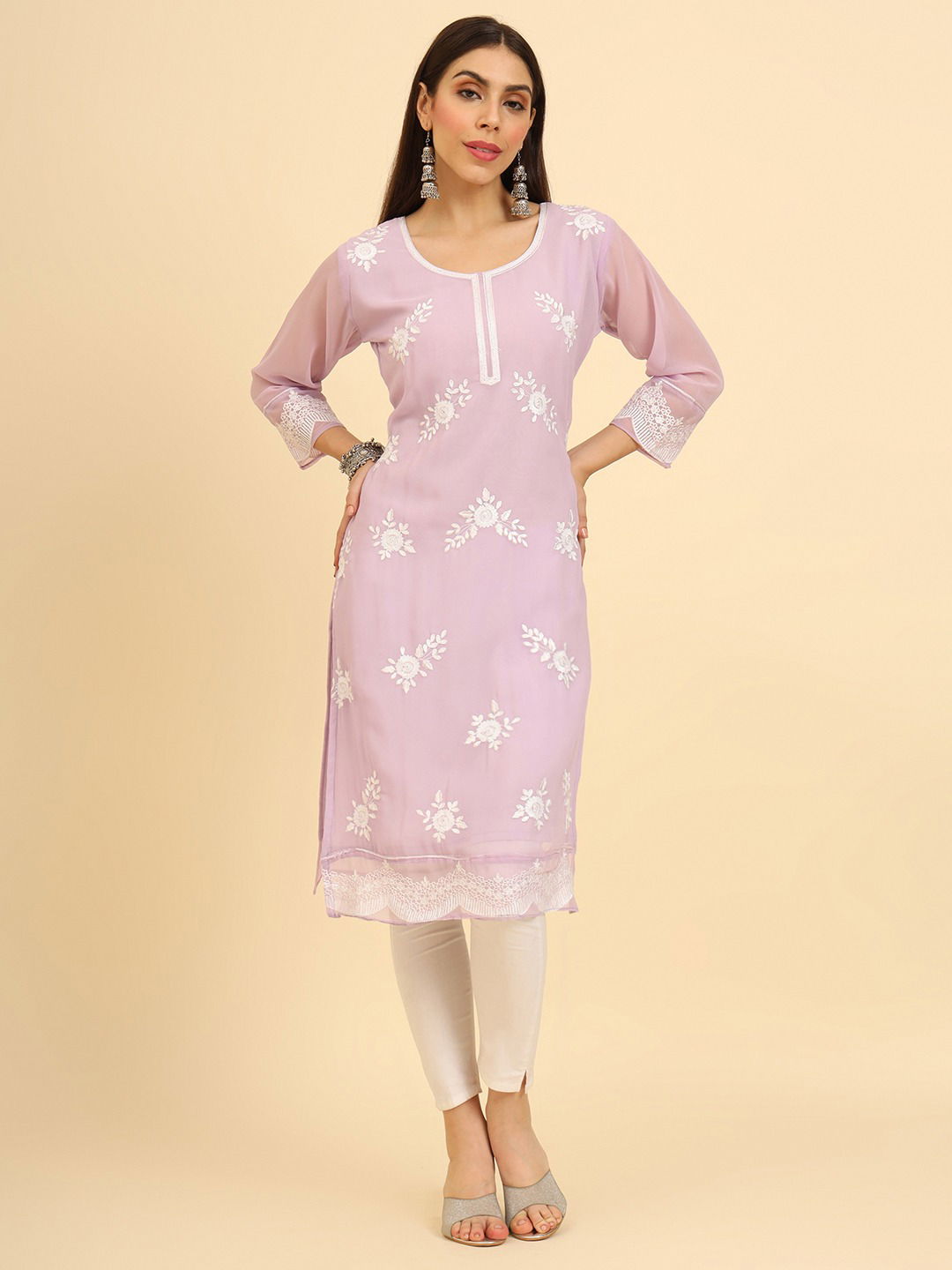 Albeli Designer Lucknowi Chikankari Work Georgette Kurtis Wholesale Shop In Surat
